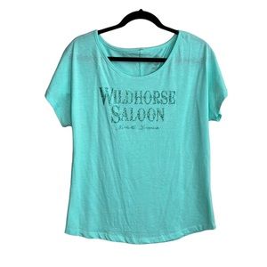 WILDHORSE SALOON Nashville Tennessee aqua glitter logo slouchy top size medium